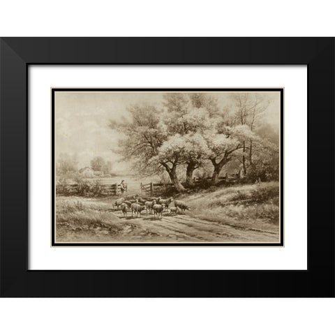 Herding Sheep Black Modern Wood Framed Art Print with Double Matting by Weber, Carl