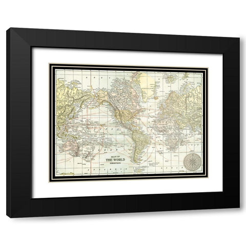 World Map with Black Border Black Modern Wood Framed Art Print with Double Matting by Vision Studio