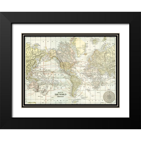 World Map with Black Border Black Modern Wood Framed Art Print with Double Matting by Vision Studio