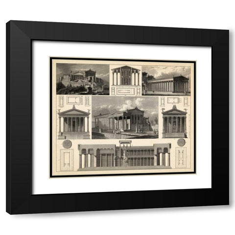 Antique City Plan I Black Modern Wood Framed Art Print with Double Matting by Vision Studio