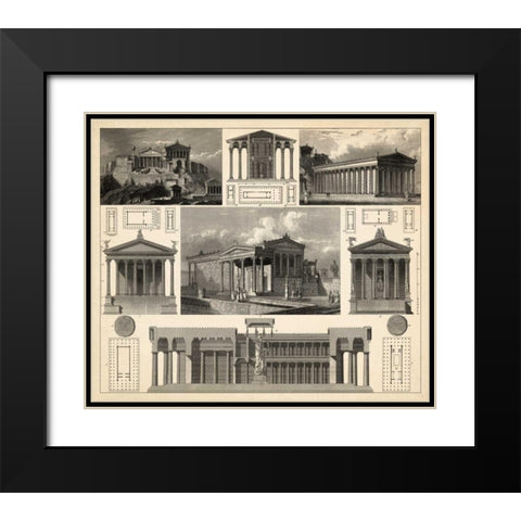 Antique City Plan I Black Modern Wood Framed Art Print with Double Matting by Vision Studio