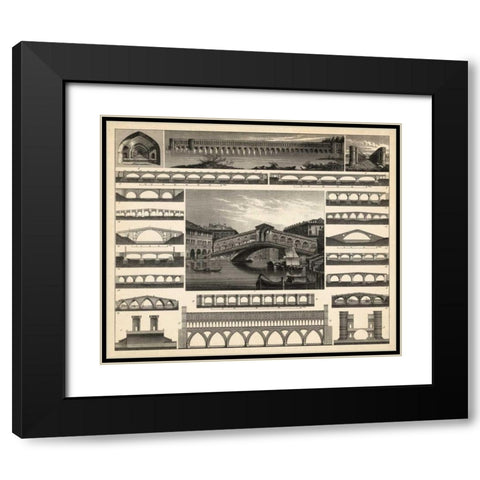 Antique City Plan II Black Modern Wood Framed Art Print with Double Matting by Vision Studio