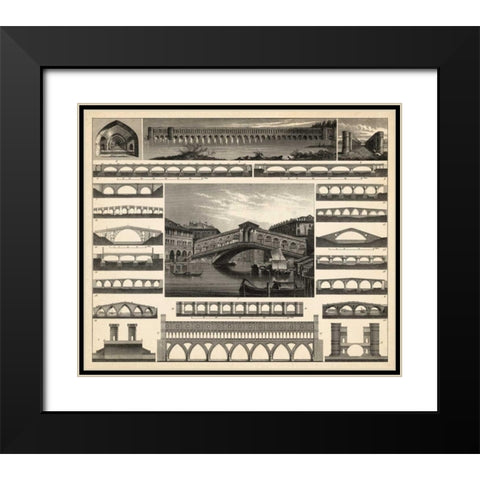 Antique City Plan II Black Modern Wood Framed Art Print with Double Matting by Vision Studio