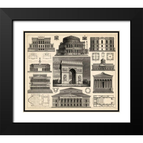 Antique City Plan IV Black Modern Wood Framed Art Print with Double Matting by Vision Studio