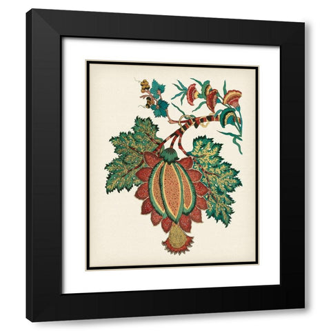 Jacobean Floral II Black Modern Wood Framed Art Print with Double Matting by Vision Studio