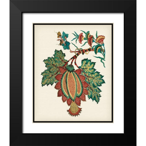 Jacobean Floral II Black Modern Wood Framed Art Print with Double Matting by Vision Studio