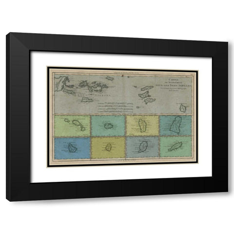 Map of the Greater and Lesser Antilles Black Modern Wood Framed Art Print with Double Matting by Vision Studio