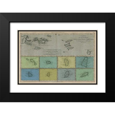 Map of the Greater and Lesser Antilles Black Modern Wood Framed Art Print with Double Matting by Vision Studio