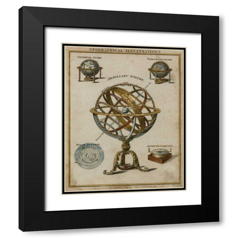 Geographical Illustrations Black Modern Wood Framed Art Print with Double Matting by Vision Studio