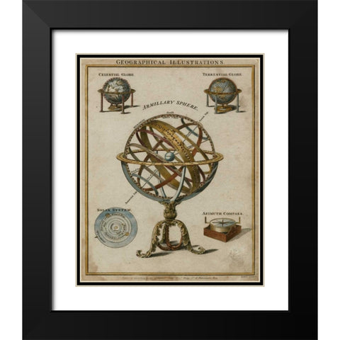 Geographical Illustrations Black Modern Wood Framed Art Print with Double Matting by Vision Studio
