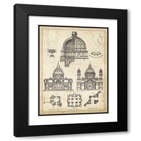 Vintage Architects Plan II Black Modern Wood Framed Art Print with Double Matting by Vision Studio