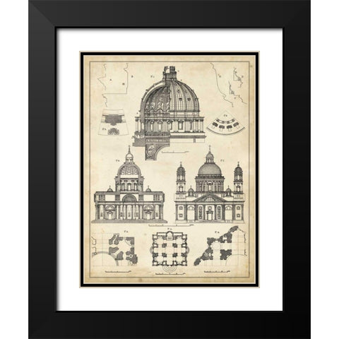 Vintage Architects Plan II Black Modern Wood Framed Art Print with Double Matting by Vision Studio