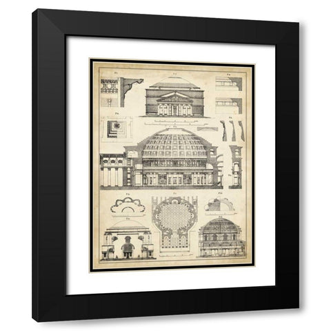 Vintage Architects Plan III Black Modern Wood Framed Art Print with Double Matting by Vision Studio