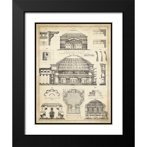 Vintage Architects Plan III Black Modern Wood Framed Art Print with Double Matting by Vision Studio