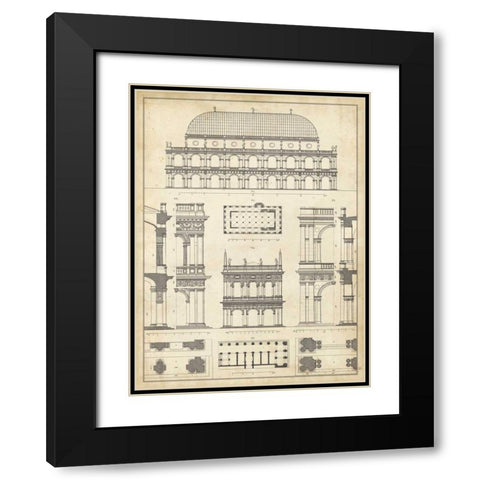 Vintage Architects Plan IV Black Modern Wood Framed Art Print with Double Matting by Vision Studio