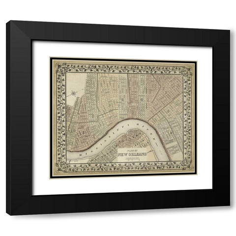 Plan of New Orleans Black Modern Wood Framed Art Print with Double Matting by Mitchell