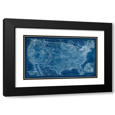 US Map Blueprint Black Modern Wood Framed Art Print with Double Matting by Vision Studio