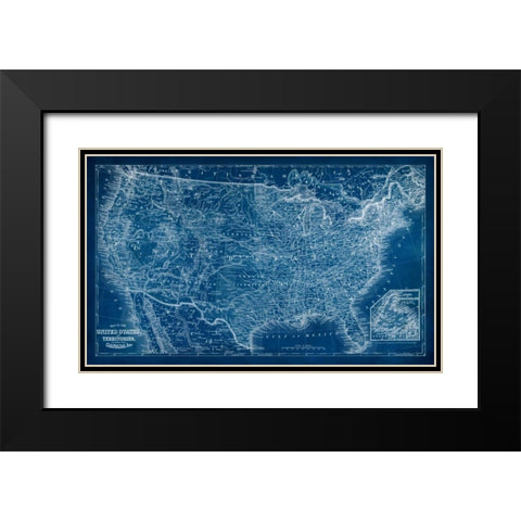 US Map Blueprint Black Modern Wood Framed Art Print with Double Matting by Vision Studio