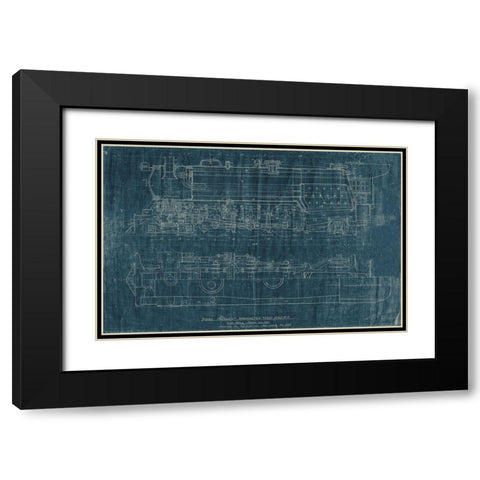 Train Blueprint I Black Modern Wood Framed Art Print with Double Matting by Vision Studio