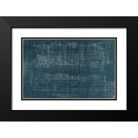 Train Blueprint I Black Modern Wood Framed Art Print with Double Matting by Vision Studio