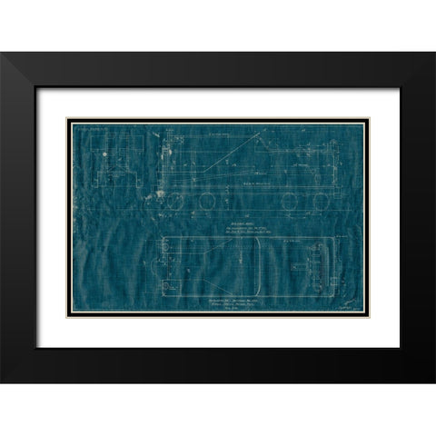 Train Blueprint III Black Modern Wood Framed Art Print with Double Matting by Vision Studio