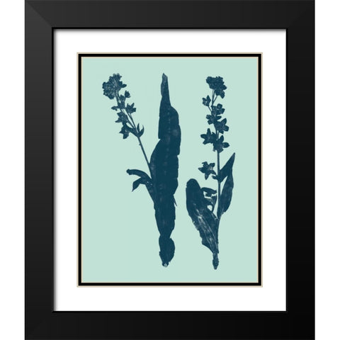 Indigo and Mint Botanical Study VIII Black Modern Wood Framed Art Print with Double Matting by Vision Studio