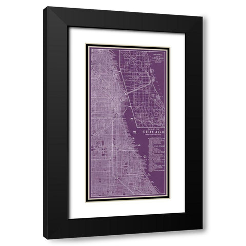 Graphic Map of Chicago Black Modern Wood Framed Art Print with Double Matting by Vision Studio