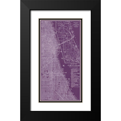 Graphic Map of Chicago Black Modern Wood Framed Art Print with Double Matting by Vision Studio