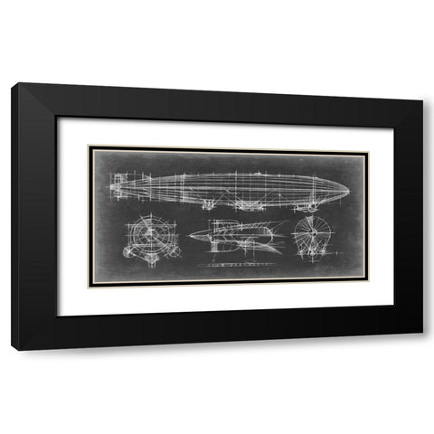 Airship Blueprint Black Modern Wood Framed Art Print with Double Matting by Harper, Ethan