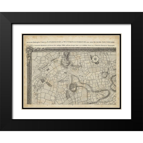 Map of London Grid I Black Modern Wood Framed Art Print with Double Matting by Unknown