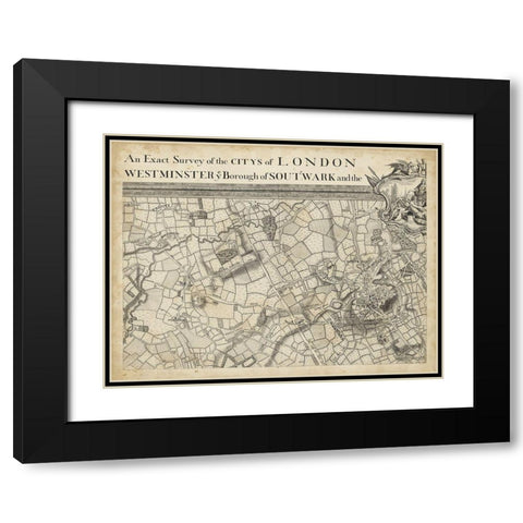 Map of London Grid II Black Modern Wood Framed Art Print with Double Matting by Unknown