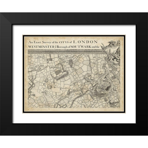Map of London Grid II Black Modern Wood Framed Art Print with Double Matting by Unknown