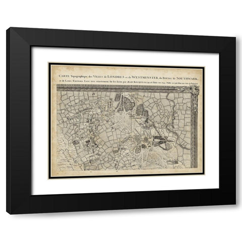 Map of London Grid IV Black Modern Wood Framed Art Print with Double Matting by Unknown
