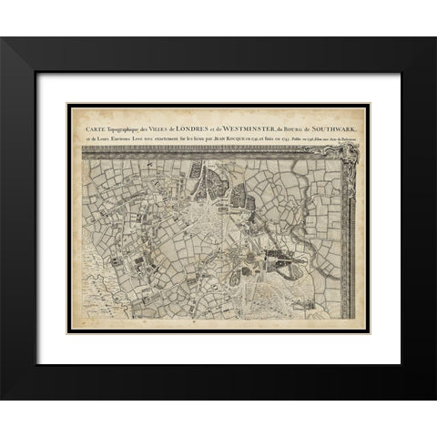 Map of London Grid IV Black Modern Wood Framed Art Print with Double Matting by Unknown
