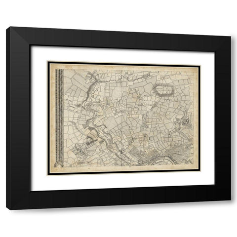 Map of London Grid V Black Modern Wood Framed Art Print with Double Matting by Unknown