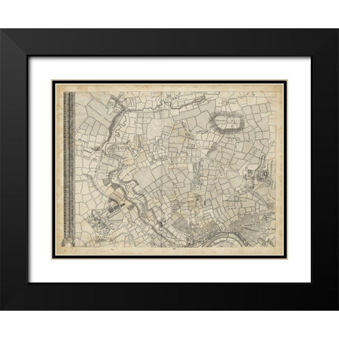 Map of London Grid V Black Modern Wood Framed Art Print with Double Matting by Unknown