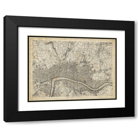 Map of London Grid VII Black Modern Wood Framed Art Print with Double Matting by Unknown