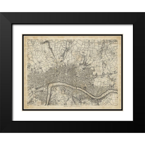 Map of London Grid VII Black Modern Wood Framed Art Print with Double Matting by Unknown