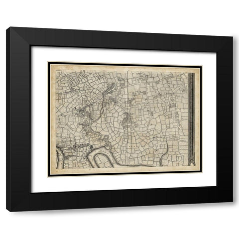 Map of London Grid VIII Black Modern Wood Framed Art Print with Double Matting by Unknown