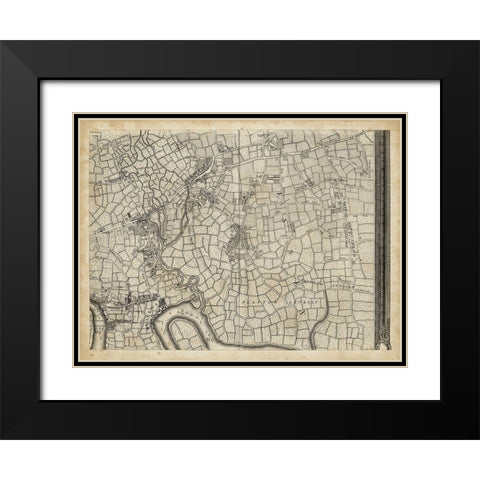 Map of London Grid VIII Black Modern Wood Framed Art Print with Double Matting by Unknown