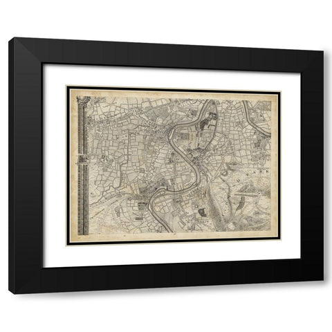 Map of London Grid IX Black Modern Wood Framed Art Print with Double Matting by Unknown