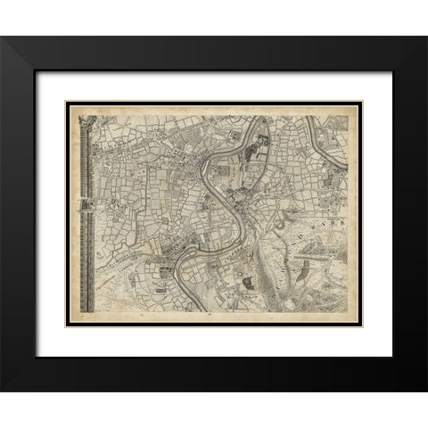 Map of London Grid IX Black Modern Wood Framed Art Print with Double Matting by Unknown