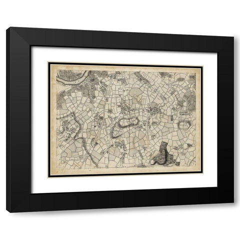 Map of London Grid XI Black Modern Wood Framed Art Print with Double Matting by Unknown