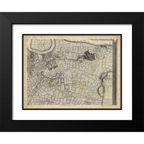 Map of London Grid XII Black Modern Wood Framed Art Print with Double Matting by Unknown