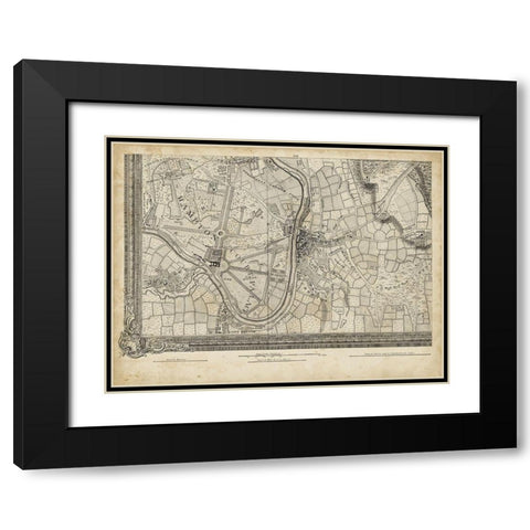 Map of London Grid XIII Black Modern Wood Framed Art Print with Double Matting by Unknown