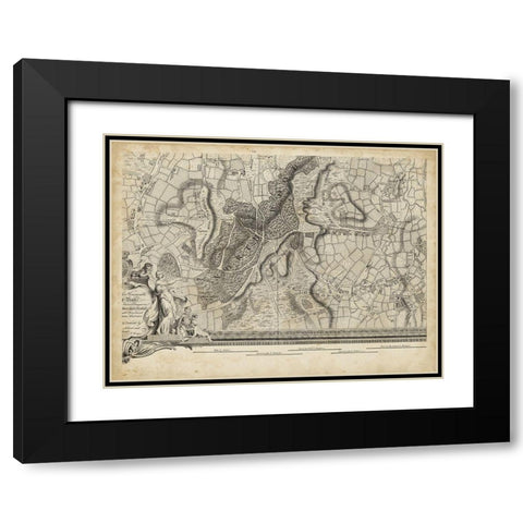 Map of London Grid XV Black Modern Wood Framed Art Print with Double Matting by Unknown