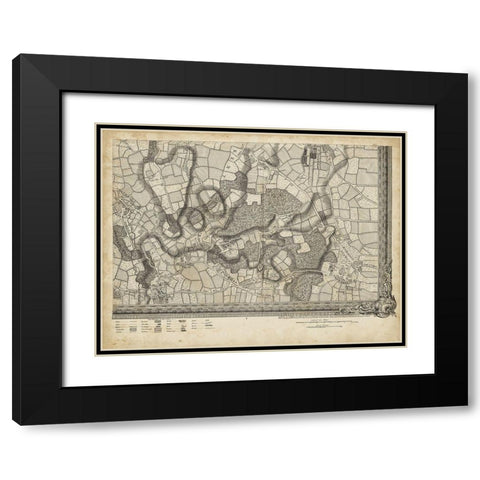 Map of London Grid XVI Black Modern Wood Framed Art Print with Double Matting by Unknown