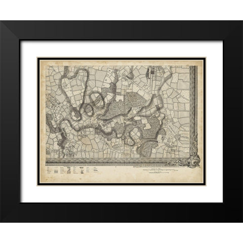 Map of London Grid XVI Black Modern Wood Framed Art Print with Double Matting by Unknown