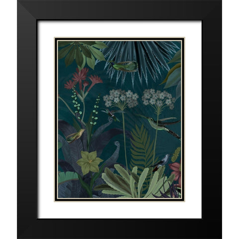 Hummingbird Garden 2 Black Modern Wood Framed Art Print with Double Matting by Fab Funky