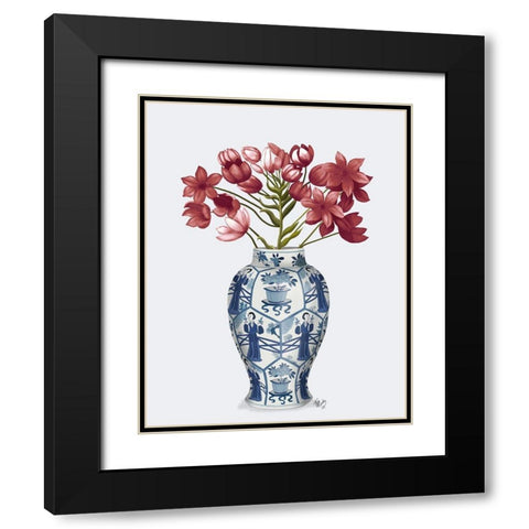 Chinoiserie Arabian Star Red-Blue Vase Black Modern Wood Framed Art Print with Double Matting by Fab Funky